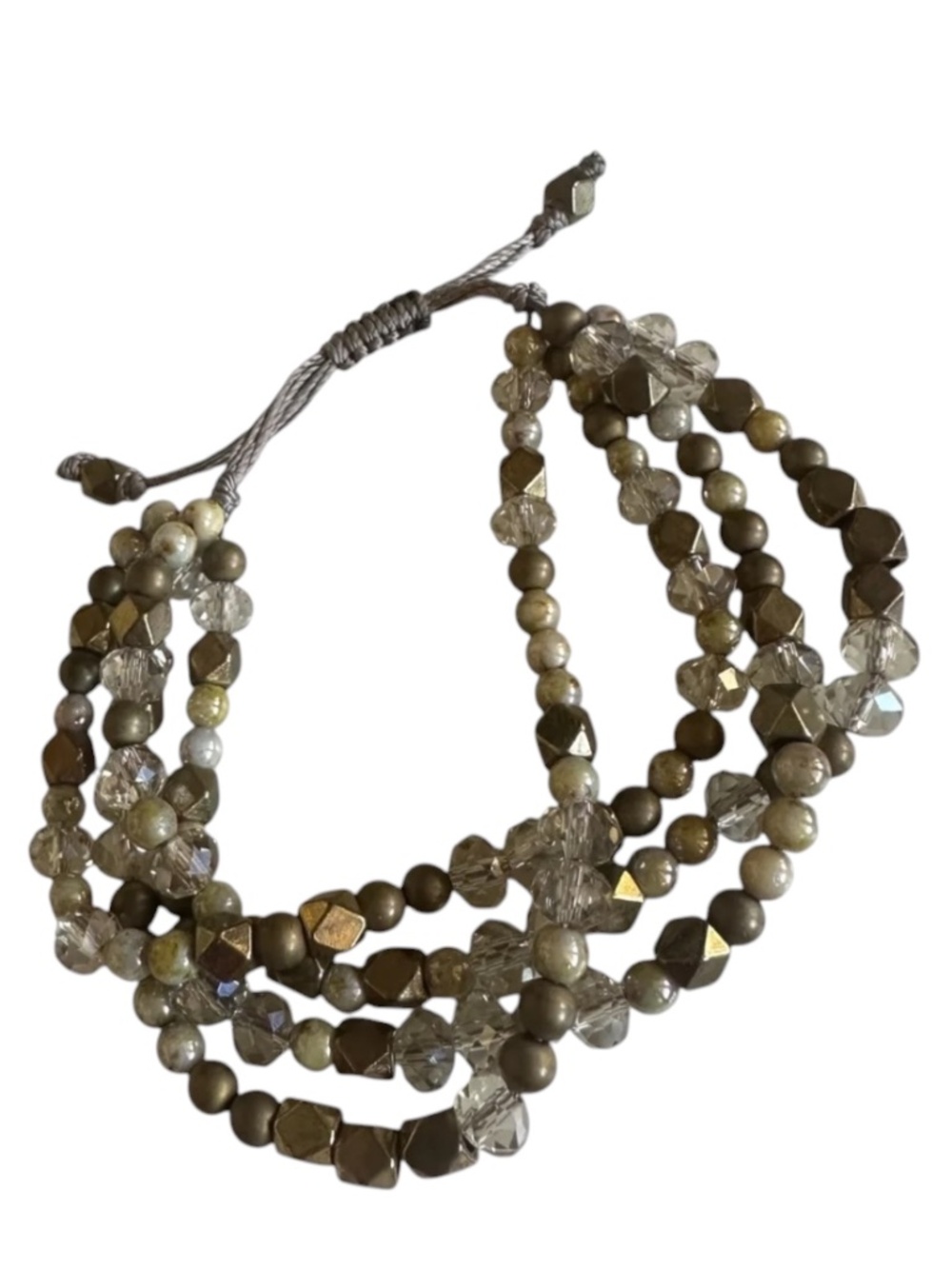 Classic Adjustable 4 Strand Bracelet Multi Earth Beads Champagne Crystals NEW